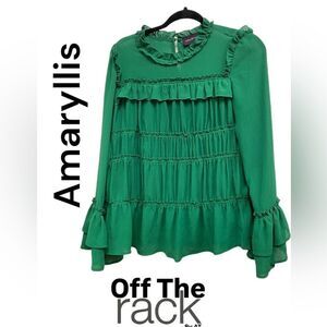 Amaryllis Blouse Kelly Green Longsleeve‎ Sz S